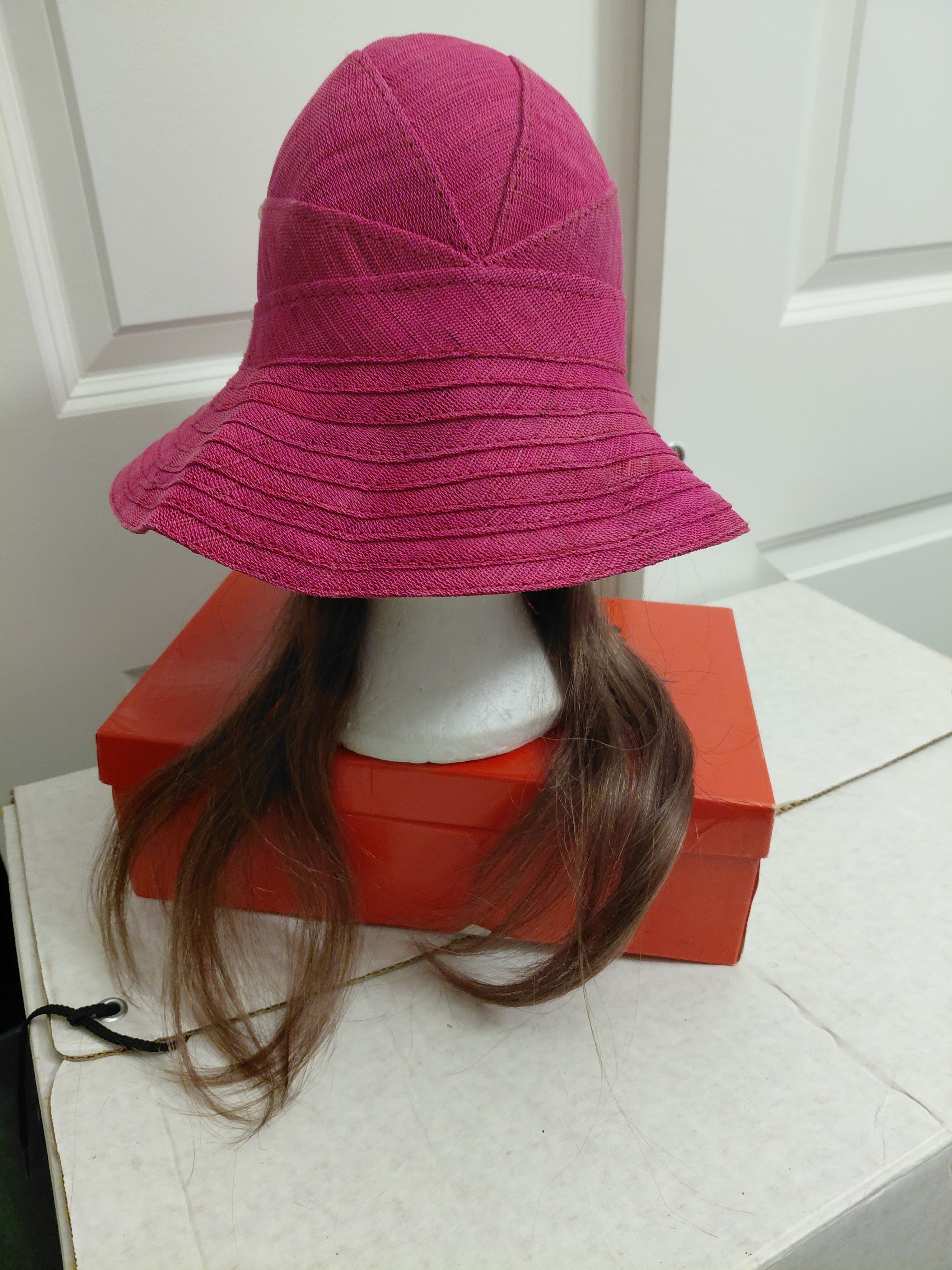 Hot Pink Canvas Hat with hair