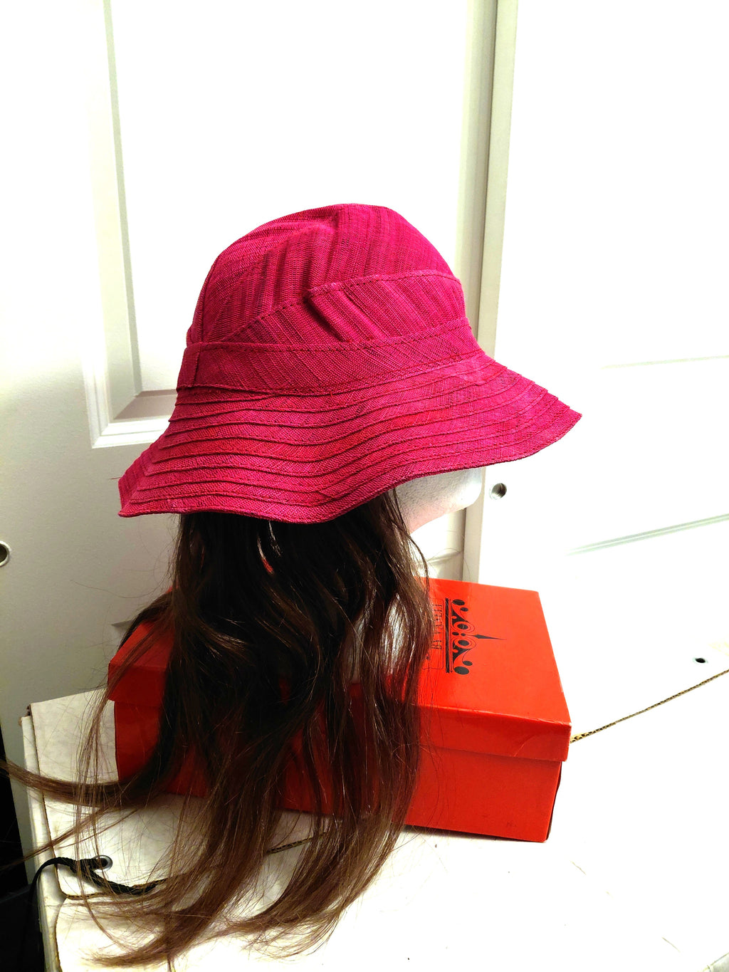Hot Pink Canvas Hat with hair