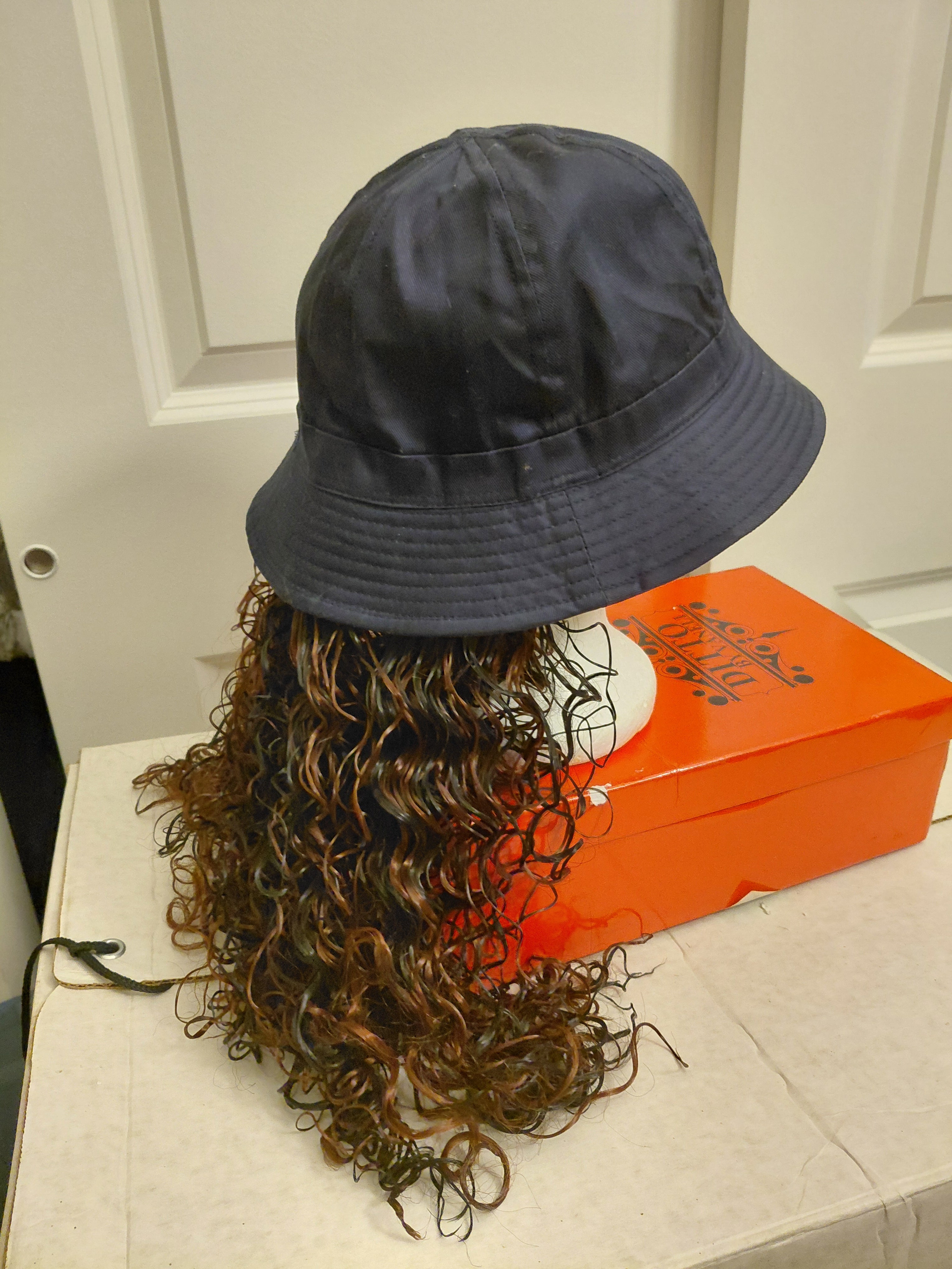 Blue Cotton hat with curly Hair