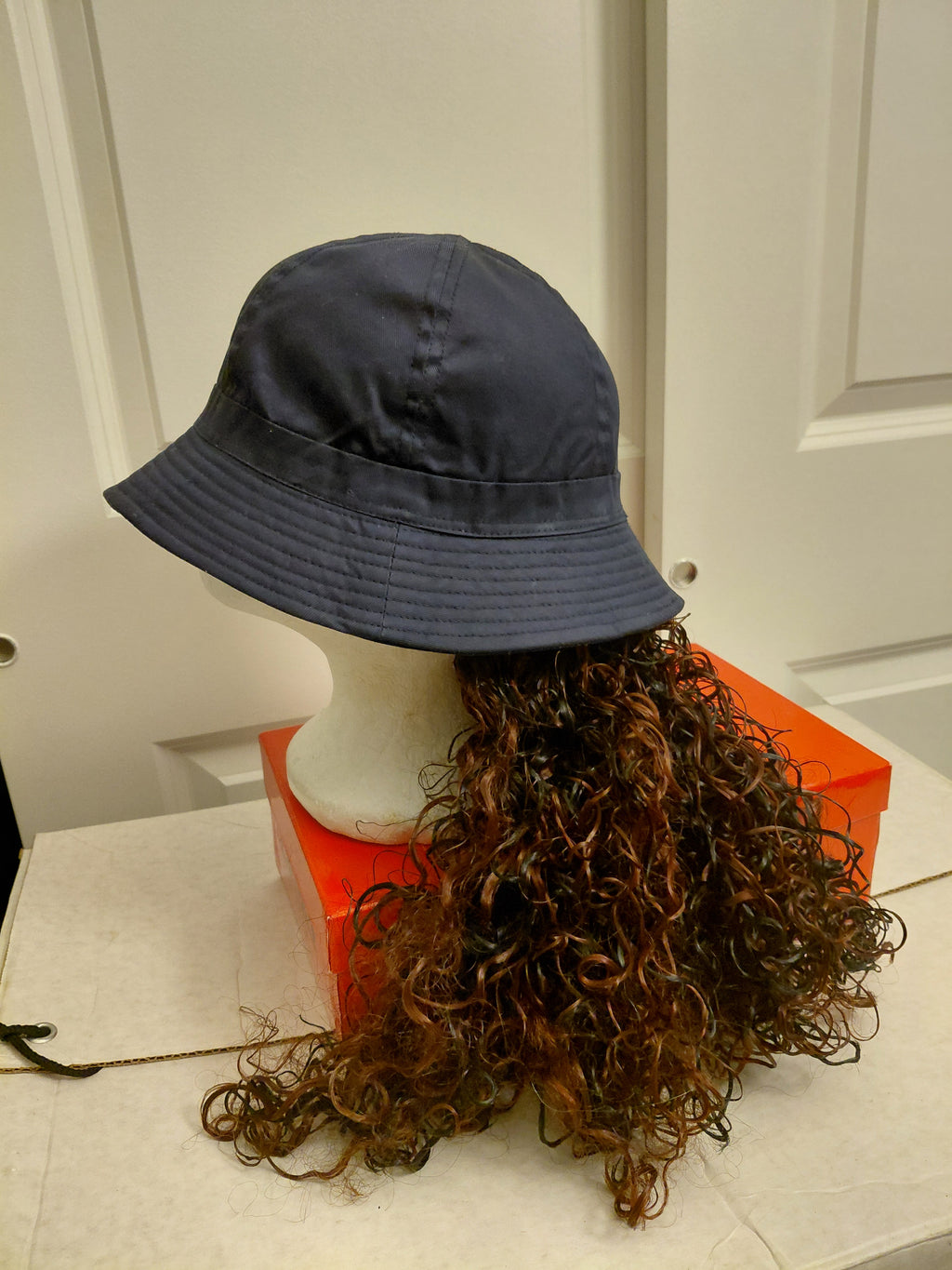 Blue Cotton hat with curly Hair