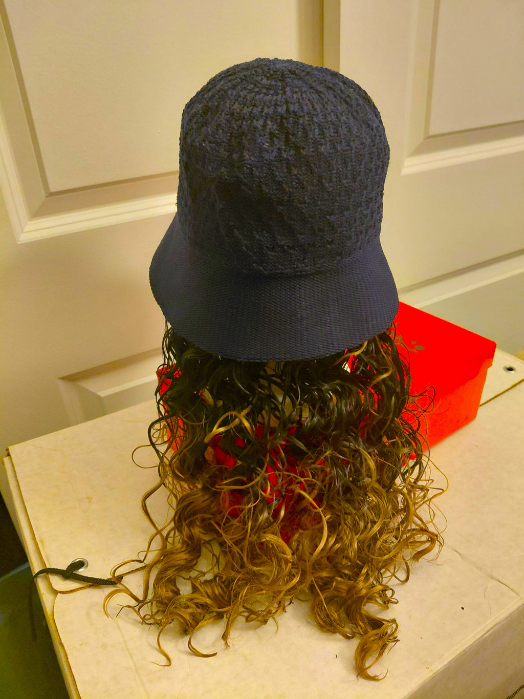 Navy Blue hat with hair