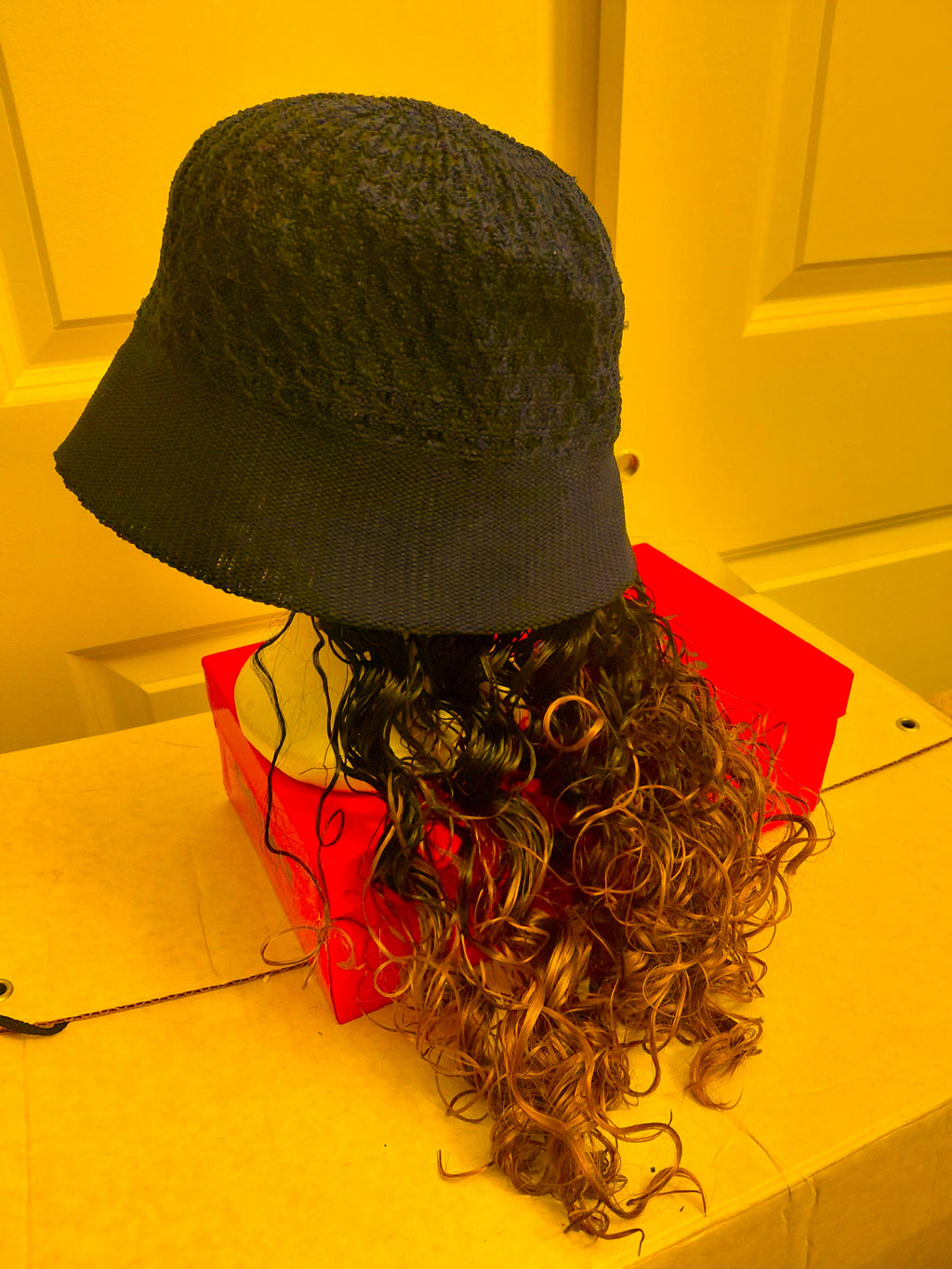 Navy Blue hat with hair