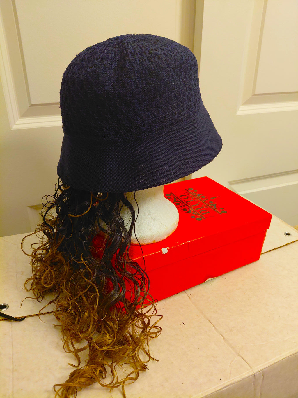 Navy Blue hat with hair