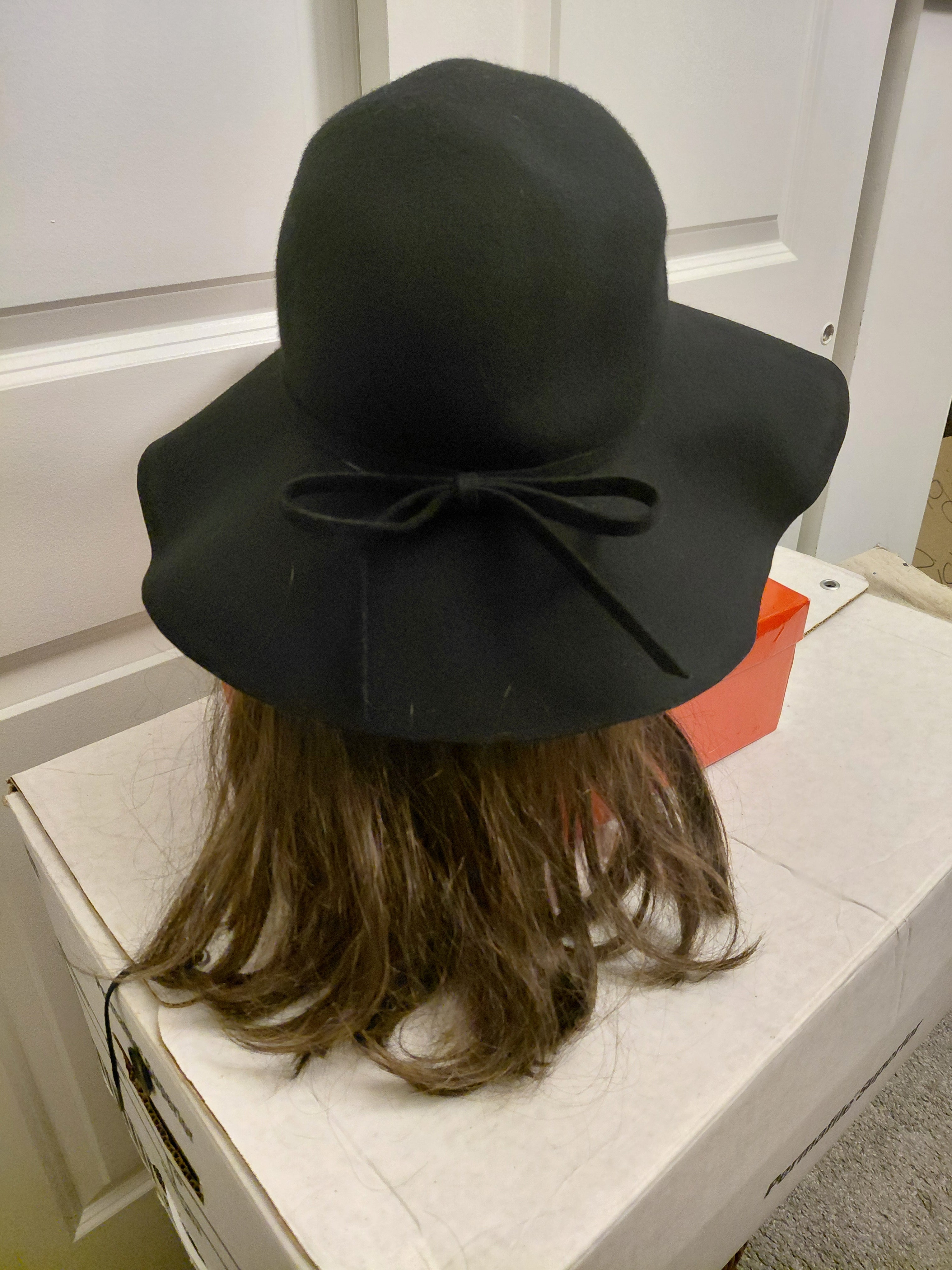Black Wide brim Floppy Hat with Hair