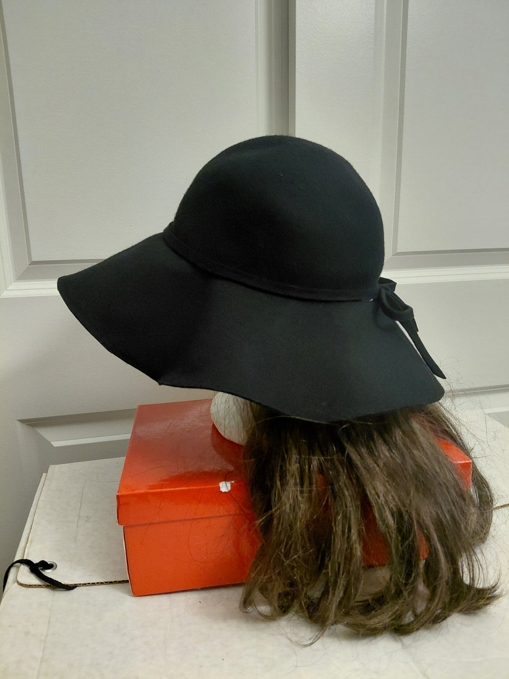 Black Wide brim Floppy Hat with Hair