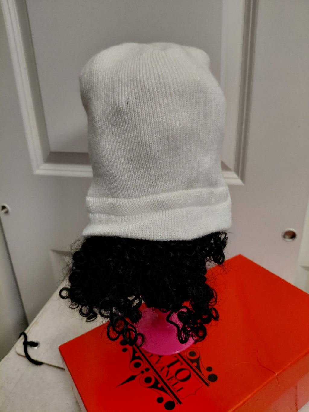 Princess white Beannie with synthetic curly hair