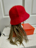 Red Bucket hat with Blonde highlight hair